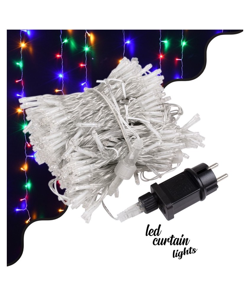 85832 Διακοσμητική Κουρτίνα 6 x 3 Μέτρα με Controller 8 Προγραμμάτων Φωτισμού - Επεκτεινόμενη 600 LED 6W AC 230V με Διάφανο Καλώδιο & Πρίζα Schuko Αδιάβροχη IP44 Πολύχρωμο RGB Μ6 x Υ3m